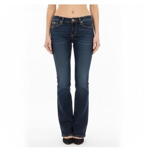 Adiktd Womens Dark Wash Low Rise Bootcut Jeans Embellished‎ Cross Pockets Y2K 8